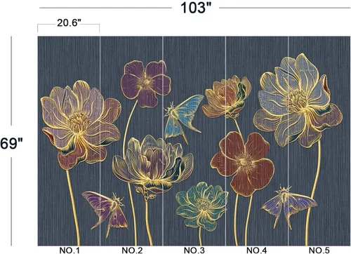 Miniatura 5 de Papel pintado 3D de flores doradas en relieve para dormitorio, 103 x 69 pulgadas