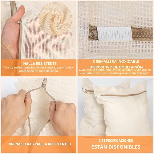 Miniatura 5 de Bolsa de 6 piezas, bolsa de lavandería de malla de algodón duradera, cremallera resistente, malla transpirable, exquisita bolsa de lavandería
