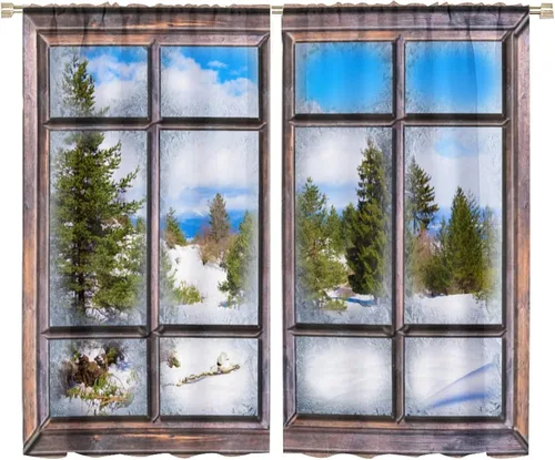 Miniatura 63 de Cortinas de paisaje, ventana tropical con vista al mar, océano, playa, barco, cortinas con estampado de palmeras para dormitorio, sala de estar, Mar