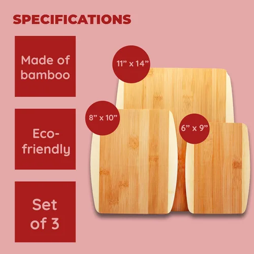 Miniatura 6 de Tabla de cortar de bambú, juego de tablas de cortar: ideal para preparar comidas y servir, embutidos, tablas de cortar de madera ecológicas