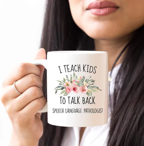 Miniatura 5 de YouNique Designs Taza SLP I Teach Kids to Talk Back, 11 onzas, taza de café con patología del habla y lenguaje, taza de patología del habla