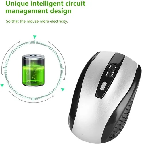 Miniatura 3 de YWBL-WH Ratón inalámbrico inalámbrico, 2.4GHz, 6 botones, 800-1600 DPI ajustable, plateado, con receptor USB, para PC y portátil