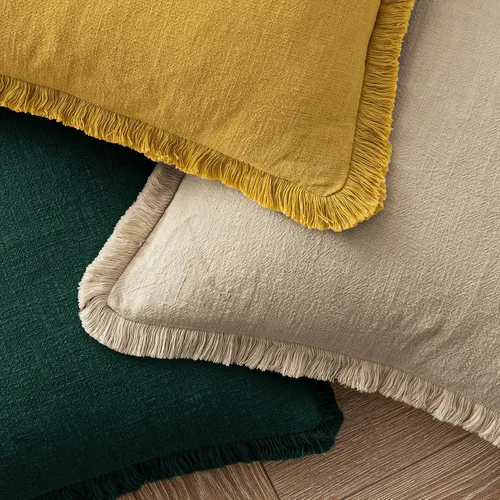 Miniatura 4 de MIULEE Juego de 2 fundas de almohada decorativas de lino neutro con flecos, fundas de cojín de estilo bohemio con borlas para sofá, cama, sala
