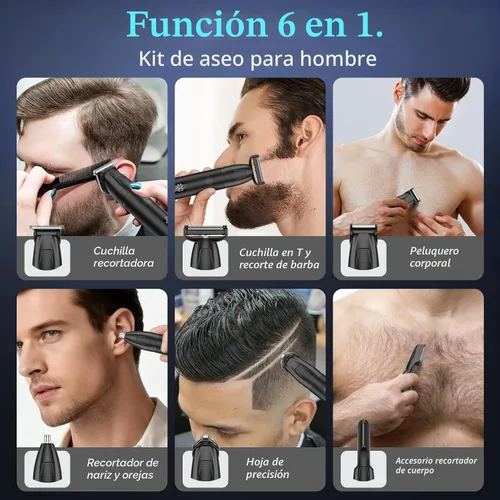 Miniatura 7 de Bomxin Cortadora de barba para hombres, 6 en 1, inalámbrica, impermeable, eléctrica, para bigote, cuerpo y cara, kit de aseo todo en uno