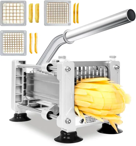 BIEAMA Cortador de patatas fritas, cortador de patatas con cuchillas de acero inoxidable de 1/4 ", 3/8", 1/2 ", cortador de papas fritas para papas,