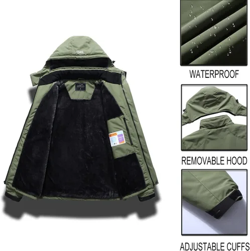 Miniatura 7 de Pooluly - Chaqueta impermeable de invierno, esquí, snowboard, para hombre, con capucha, rompevientos.