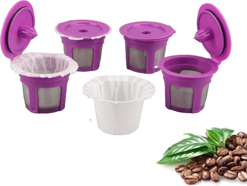 Miniatura 2 de Haetyly 300 filtros de papel con 2 cápsulas de café reutilizables K Cup, compatibles con cafetera Keurig de una sola porción 2.0 y 1.0 Blanco