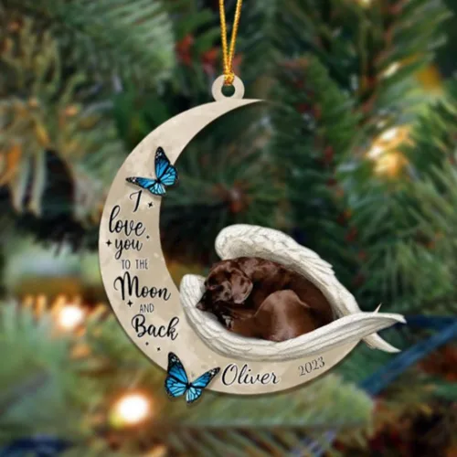 Miniatura 102 de Adorno colgante personalizado de ángel durmiendo en la luna, perro sabueso afgano, nombre personalizado, acrílico impreso en 2D plano – cumpleaños