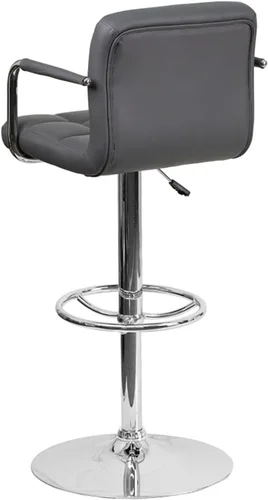 Miniatura 4 de Flash Furniture Taburete de bar de altura ajustable de vinilo acolchado gris contemporáneo con brazos y base cromada