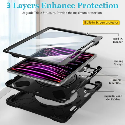 Miniatura 6 de Funda para iPad Pro de 12.9 2022/2021/2020/2018: Funda para iPad Pro 12.9 6ª/5ª/4ª/3ª generación con protector de pantalla, soporte para lápices