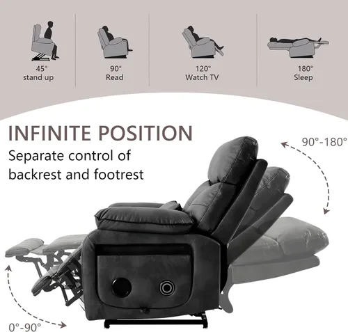 Miniatura 3 de Sillón reclinable eléctrico de doble motor para adultos y personas mayores, silla elevadora de posición infinita con calor y masaje, portavasos