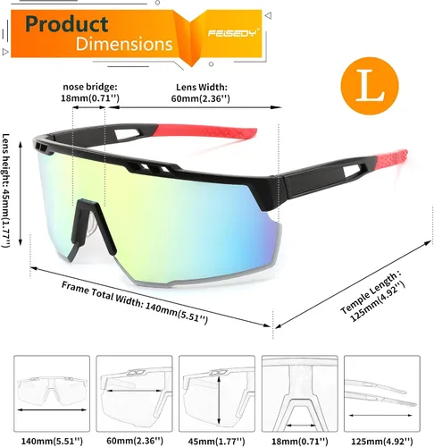 Miniatura 7 de FEISEDY Gafas de sol deportivas para hombres y mujeres, protección UV400, gafas de ciclismo, golf, béisbol, conducción, pesca, B0022 Lente espejada