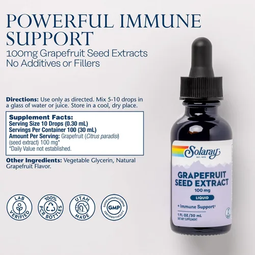 Miniatura 2 de SOLARAY Gotas de extracto de semilla de pomelo de 100 mg - Suplemento de apoyo para el bienestar - Prácticas gotas líquidas, garantía de devolución