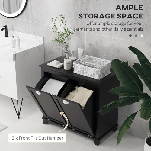 Miniatura 4 de HOMCOM Gabinete de lavandería con doble inclinación, armario de almacenamiento de baño con canasta de 2 compartimentos, gabinete de baño moderno