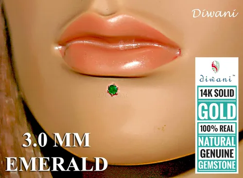 Miniatura 4 de Diwani Anillo de oro de 14 quilates de 0.118in con piedras preciosas de esmeralda natural de compromiso para boda, nariz, labio, labio, monroe