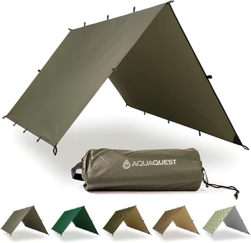 AquaQuest Defender - Lona resistente impermeable (20,000 mm) con costuras selladas para camping, bushcraft y supervivencia Verde oliva (Olive Drab)