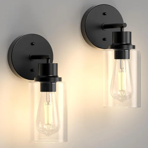 Miniatura 25 de Lámparas de Aplique de Pared para Dormitorio Baño, Iluminación Moderna de Tocador, Linternas de Montaje en Pared de Granja en Negro Mate