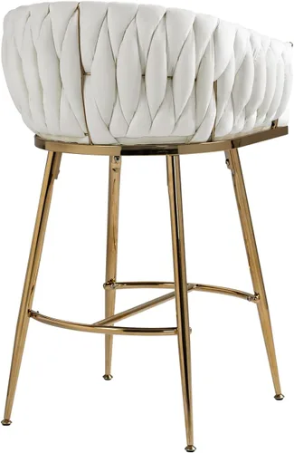 Miniatura 8 de Taburete de bar de 26 pulgadas de altura de mostrador, taburete de bar de terciopelo para isla de cocina, con respaldo ondulado, base cromada dorada