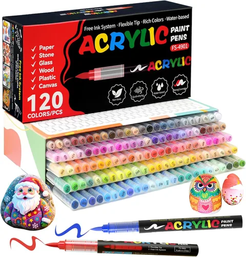 Marcadores de pintura acrílica de 120 colores, juego de marcadores acrílicos con punta de pincel suave, bolígrafos de pintura para madera, tela,