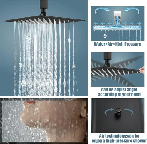 Miniatura 3 de Aolemi Sistema de ducha negro mate para montaje en el techo, cabezal de ducha de lluvia de 12 pulgadas con 3 funciones, rociador de mano ABS de alta