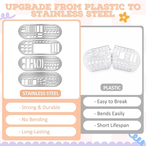 Miniatura 3 de Chinco 4 Pieces Stencils Metal Journal Template 7.9 x 2.4 Inches Bookmark Ruler School Supplies Stainless Steel Stencils Set for DIY, Engraving