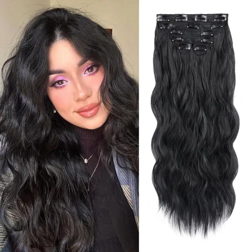 Miniatura 13 de WECAN Extensión de cabello con clip, de 20 pulgadas, mezcla de rubio ceniza y rubio decolorado, 6 piezas, extensiones de cabello largo ondulado