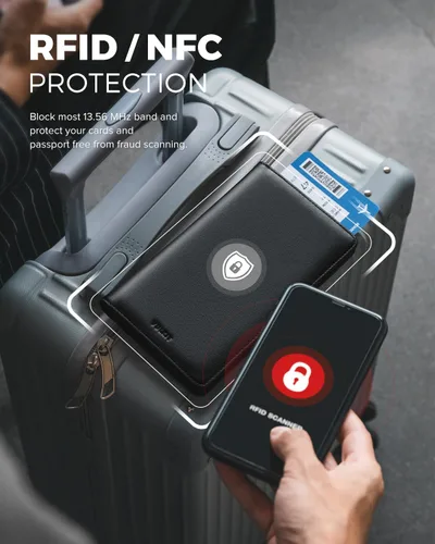 Miniatura 3 de VULKIT Billetera para pasaporte, con bloqueo RFID, cartera de viaje para hombres y mujeres