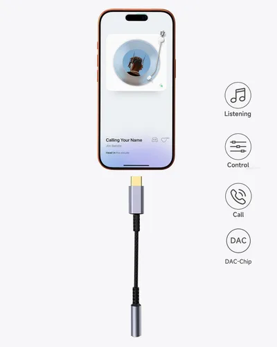 Miniatura 2 de Adaptador USB C a conector de auriculares de 3.5mm – Dongle de audio HiFi, cable tipo C a auxiliar hembra compatible con iPhone 17/16/15 Pro Max