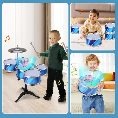 Miniatura 5 de Juego de batería para niños pequeños (15 piezas), juego de batería para niños de 3 a 5 años, juguetes musicales para niños y niñas, regalo
