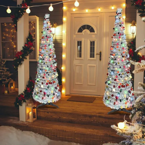 Miniatura 6 de Árbol de Navidad Tipo Lápiz de 5 Pies, Árbol de Navidad Artificial Plegable con Lentejuelas Pop Up, Árboles de Navidad de Oropel Tipo Lápiz Delgado