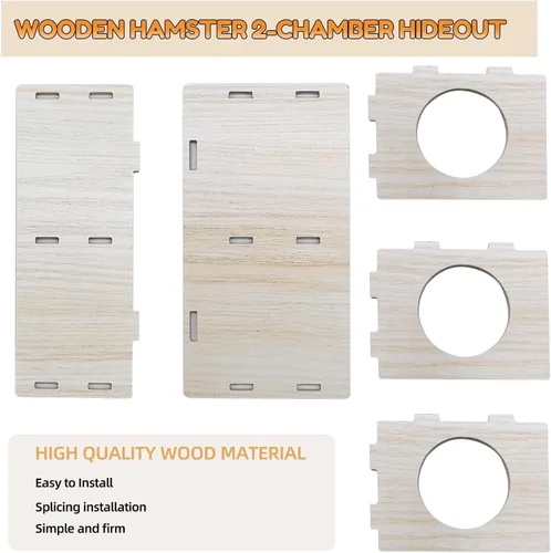 Miniatura 3 de Hamiledyi Túnel de Escondite de Madera para Hámsters de 2 Cámaras - Juguetes Explorativos de Múltiples Cámaras, Laberinto de Escondite