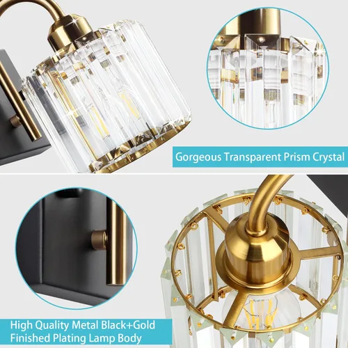 Miniatura 4 de Luz de tocador de baño dorada - Accesorio de luz de baño de cristal sobre espejo