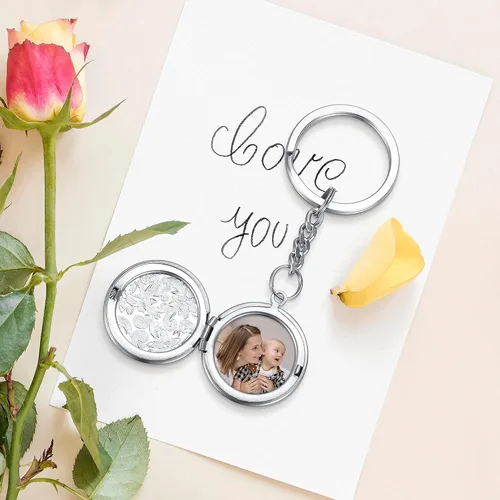 Miniatura 5 de Jovivi Llavero de fotos personalizado a todo color, grabado con texto impreso, acero inoxidable, memoria, medallón, regalo, plateado