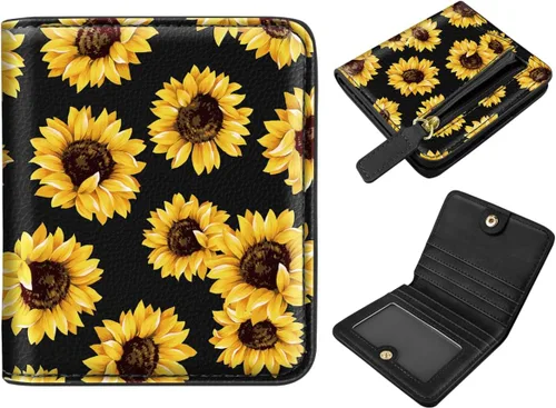 Miniatura 13 de Cartera pequeña con bloqueo RFID para mujer, con bolsillo plegable y compacto, lindo soporte para tarjetas de crédito, ranura para monedas, monedero