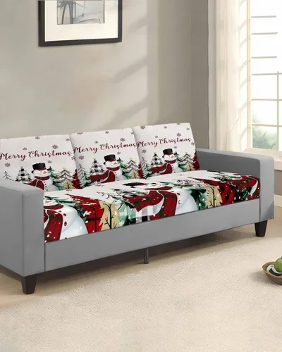 Miniatura 2 de Fundas de cojín elásticas para sofá de Navidad, diseño de muñeco de nieve, seccional/individual/en forma de L, protector de muebles con parte