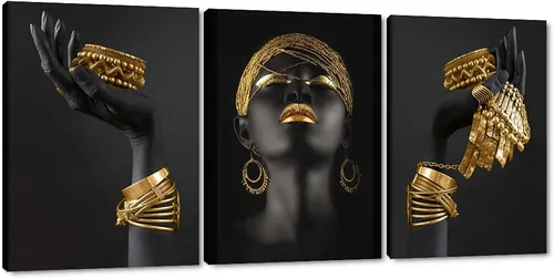 Miniatura 77 de MAMAGO Lienzo decorativo para pared, pintura de belleza dorada y negra, fotos de mujeres africanas, hermosos pósteres de mujer negra, impresiones