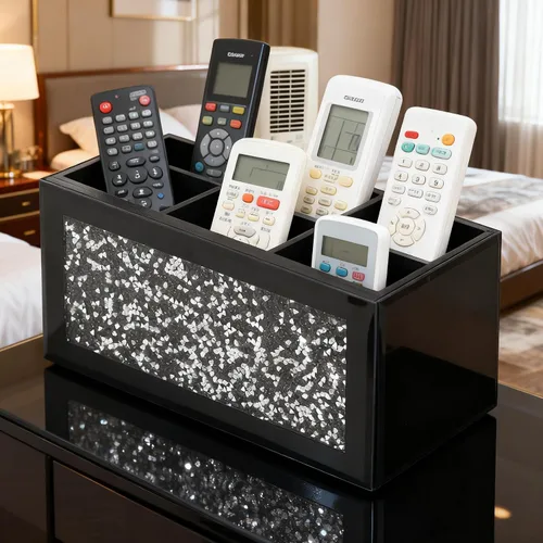 Miniatura 4 de SHYFOY Soporte de vidrio para control remoto con 6 compartimentos, caja de almacenamiento para control remoto de TV, organizador de escritorio