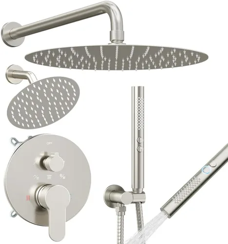 Miniatura 32 de Shower Faucet Set Brushed Nickel Shower System, Dual Head Shower Set STARBATH 12'' Ceiling Mount and 6''Wall Mount Rainfall Shower Systems with