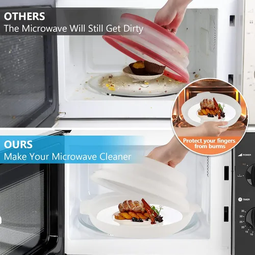 Miniatura 4 de Juego de 2 cubiertas para salpicaduras de microondas con bandeja de platos, cubierta de microondas para alimentos sin BPA, tapa de 10.6 pulgadas