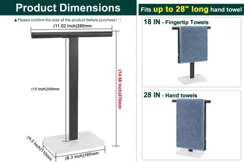 Miniatura 2 de Toallero de mano, soporte de toalla en forma de T para baño, barra de toallero de mano para aparador de cocina, acero inoxidable 304, base de mármol