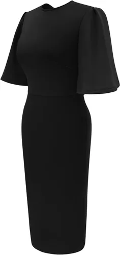 Miniatura 2 de Memoriesea - Vestido de tubo entallado para mujer, diseño de mangas cortas acampanadas con volantes, largo por debajo de la rodilla