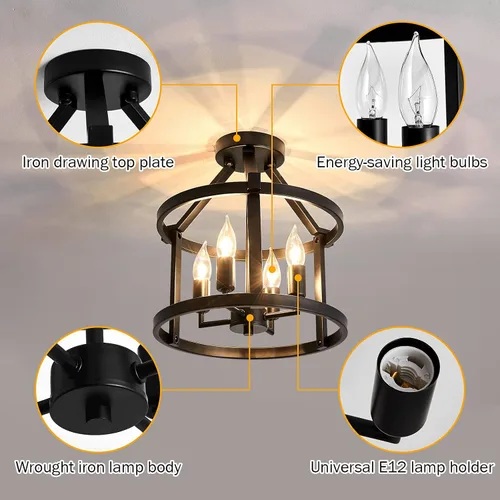 Miniatura 4 de UOFUS 2 paquetes de lámpara de techo semiempotrada estilo granja, lámpara de techo mate con diseño de araña para entrada, vestíbulo, comedor