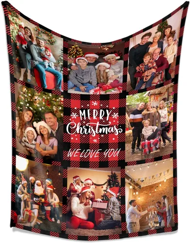 Miniatura 3 de Mantas personalizadas de Feliz Navidad, regalos personalizados con tus propias fotos, manta de fotos personalizada para mamá, papá, abuela, abuelo