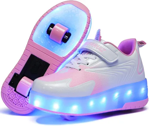 HHSTS Zapatos para niños con ruedas, zapatos de color de luz LED, patines brillantes, zapatos de patinaje, regalos simples para niños y niñas, el