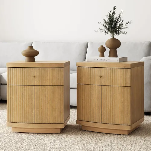 Miniatura 12 de Nathan James - Mesita de noche Kensi con diseño de madera abierta y cajón inferior, para dormitorio o sala de estar, uso como mesa auxiliar