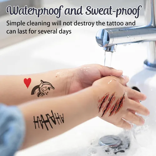 Miniatura 4 de 18 hojas de tatuajes de Joker HQ para mujeres y hombres, escuadrón suicida de Halloween, tatuajes temporales falsos realistas para adultos, 18 hojas