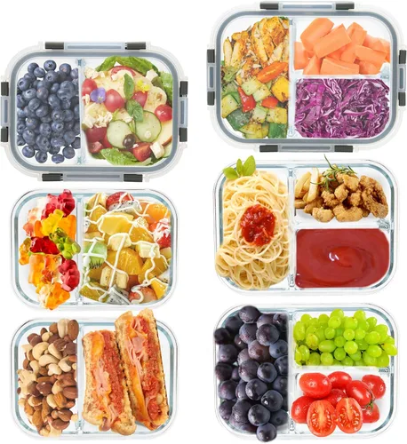 Miniatura 10 de GULFLIN - 24 piezas de recipientes pequeños de vidrio para almacenamiento de alimentos con tapas herméticas, juego de recipientes de 1.5 tazas