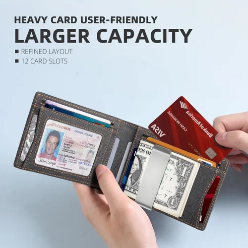Miniatura 64 de Zitahli - Billeteras delgadas RFID para hombres, billetera de cuero flexible con clip de dinero, cartera minimalista con bolsillo frontal