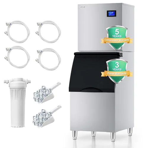 Miniatura 10 de COTLIN Máquina de hielo comercial, 550 libras/24 horas con almacenamiento de 350 libras, máquina de hielo comercial con autolimpieza, lista