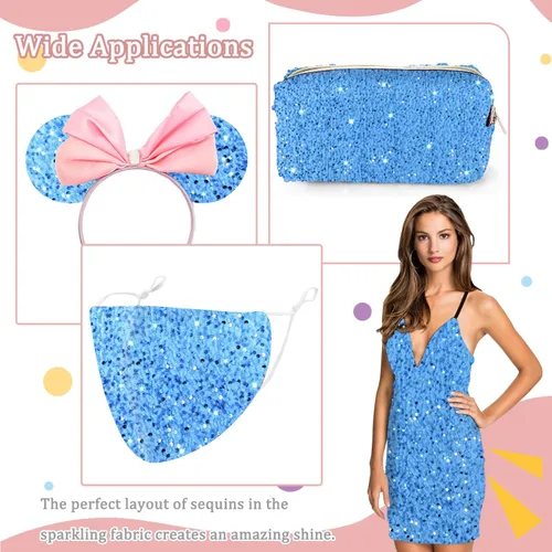 Miniatura 5 de FOTSHARER The Yard - Tela de lentejuelas color azul bebé con purpurina para coser artesanías, tela de malla de 1 yarda con lentejuelas, tela